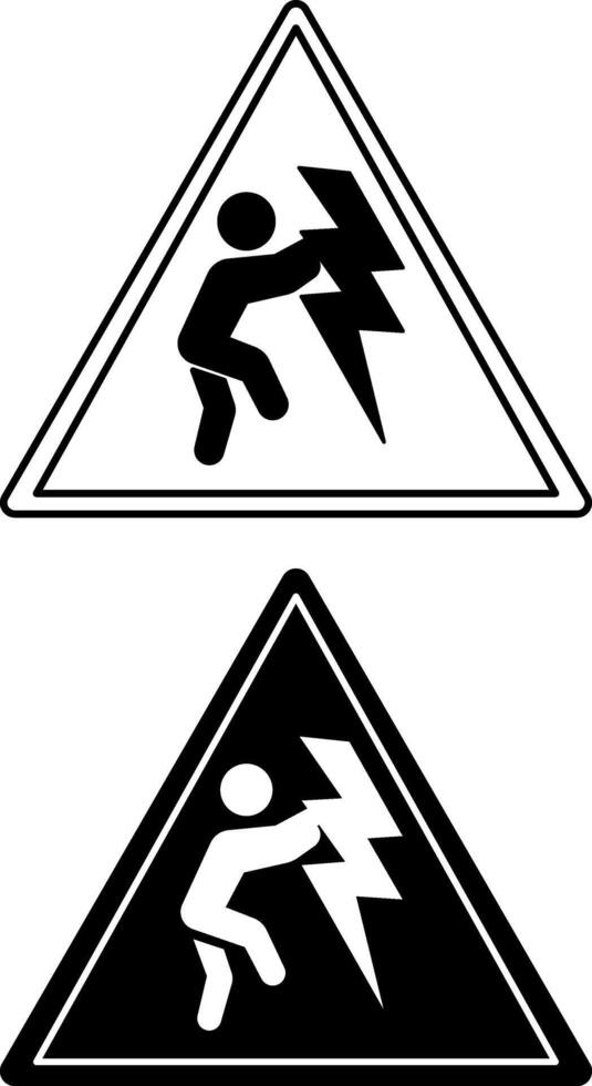 Signs High Voltage Overhead. Black and White Icons. Danger Warning Sign vector