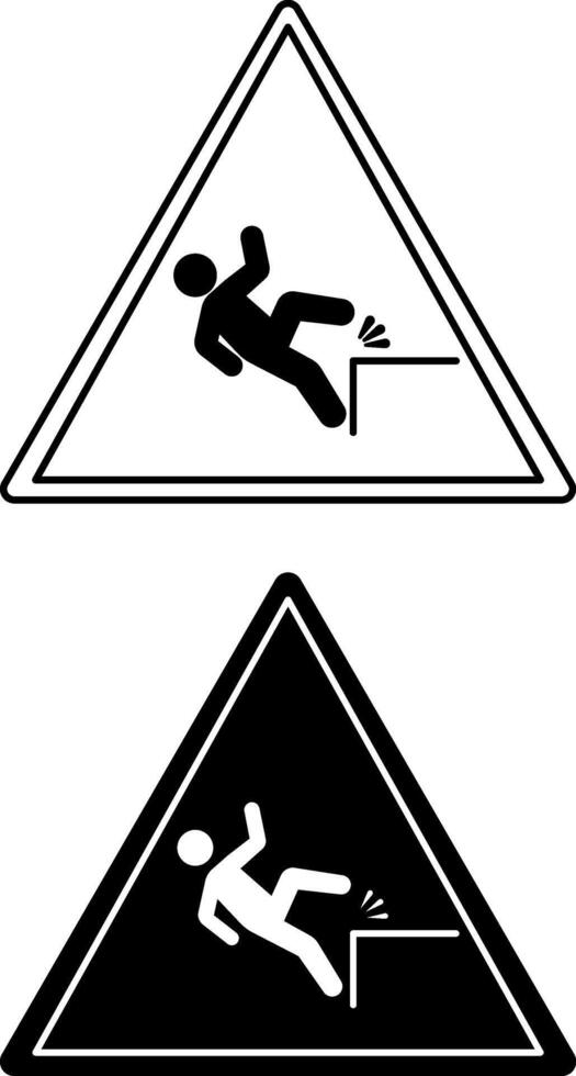 Falling Hazard Signs. Black and White Icons. Man Falling from Height. Danger Warning Sign vector