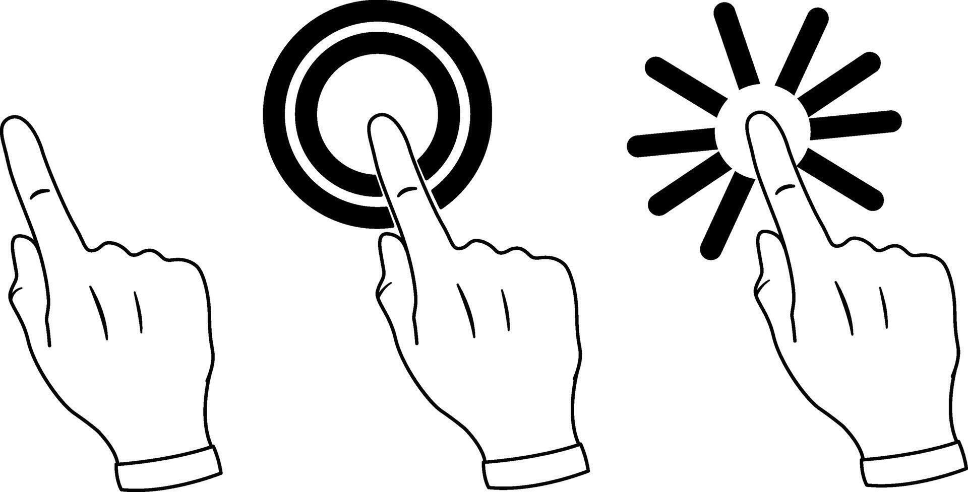 Finger Icons on Touch Screen. Hand Gesture with Index Finger. Double Click on the Computer Screen. illustration vector