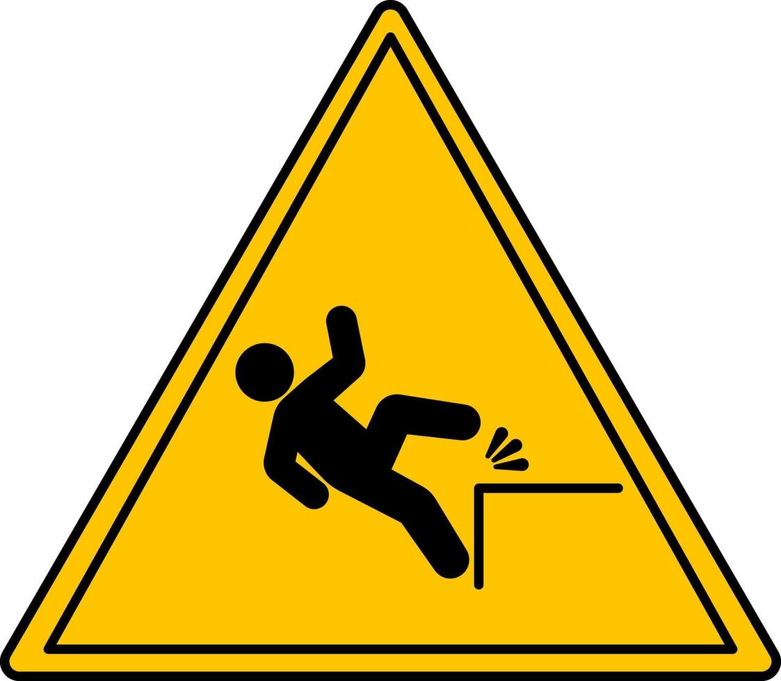Yellow Falling Hazard Sign. Icon. Man Falling from Height. Danger Warning Sign vector
