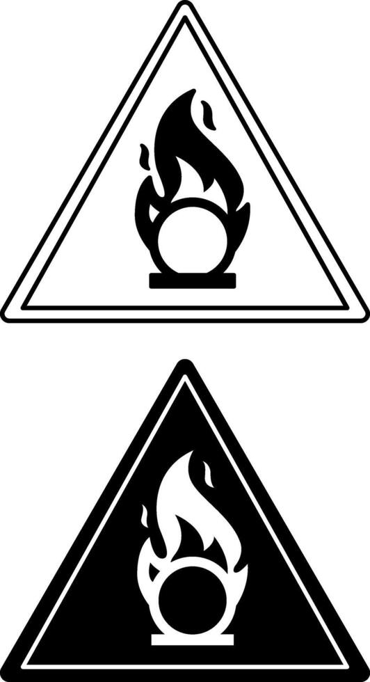 Oxidizer signs. Black and White Icons. Combustible Substances and Chemicals that Oxidize. Danger Warning Sign vector