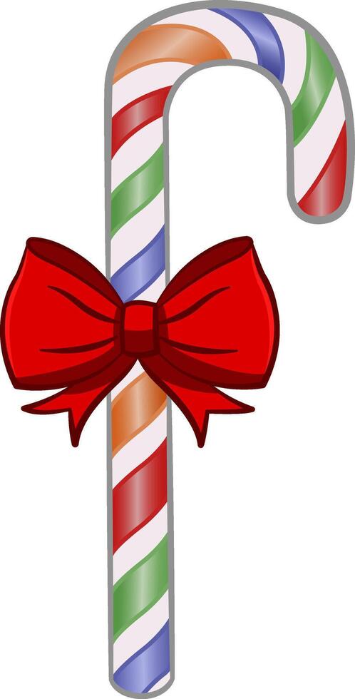 Christmas Sweet Candy Stick with Bow. Illustration of a Multicolored Cane vector