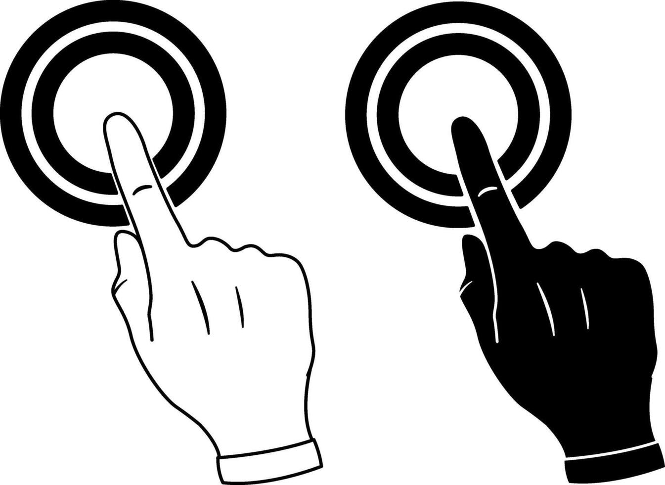 Icons Double Click on Element with Finger. Index Finger Touches Touch Screen. Black and White Hand Gestures. Index Finger Up. illustration vector