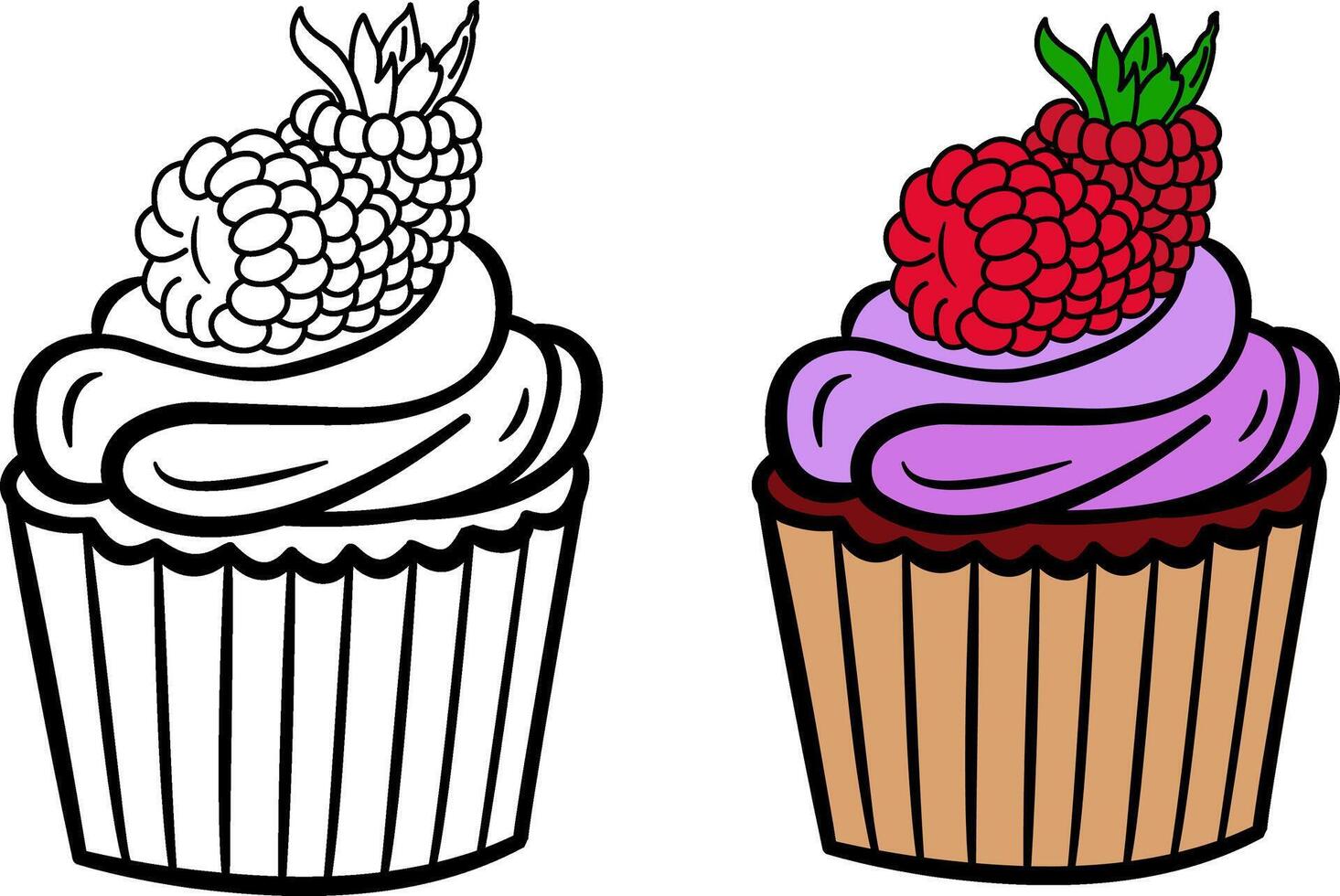 Cupcake With Raspberry. Cupcake For Coloring. illustration of Delicious Pastries vector