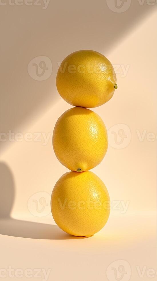 A stack of lemon citrus fruit vertical solid background photo