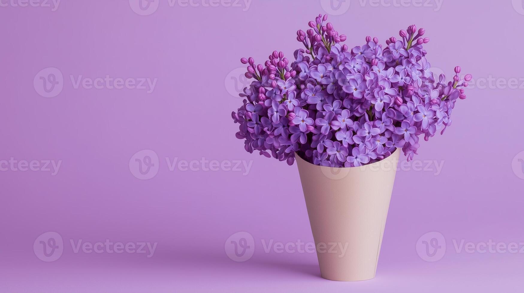 Lilac flower on brown paper wrap bouquet eco friendly package solid background photo