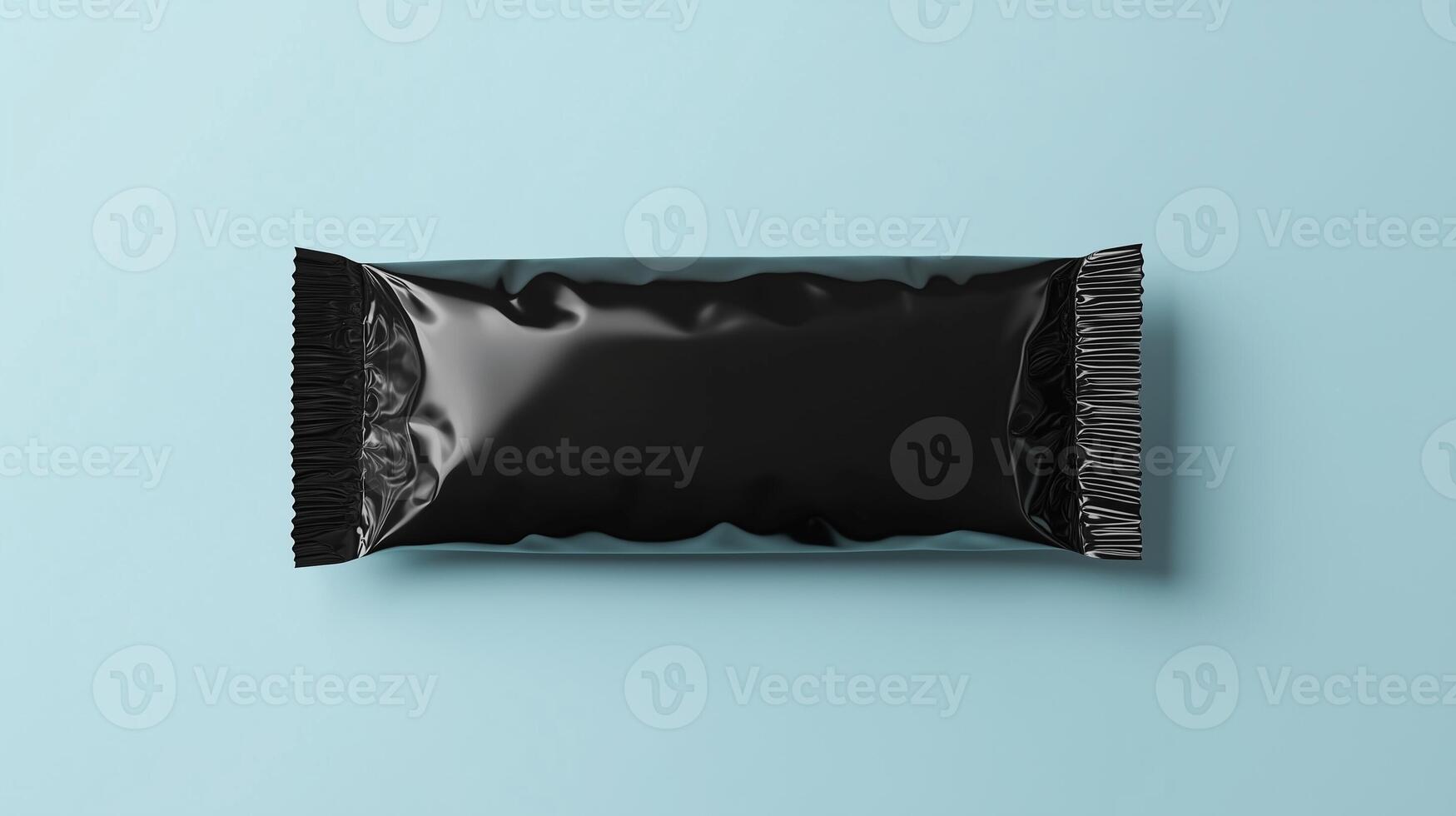 Snack bar or candy wrapper black plastic blank mockup glossy for brand product photo