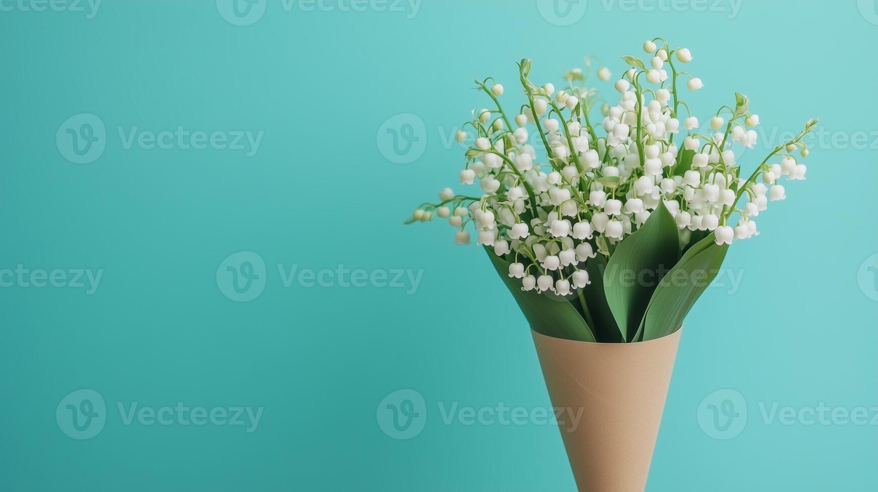 Lily of the valley flower on brown paper wrap bouquet eco friendly package solid background photo