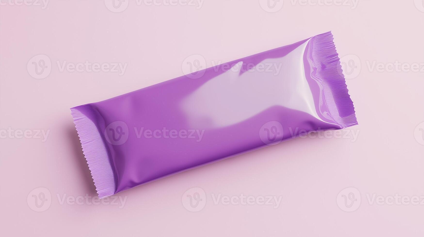 Snack bar or candy wrapper purple plastic blank mockup glossy for brand product photo