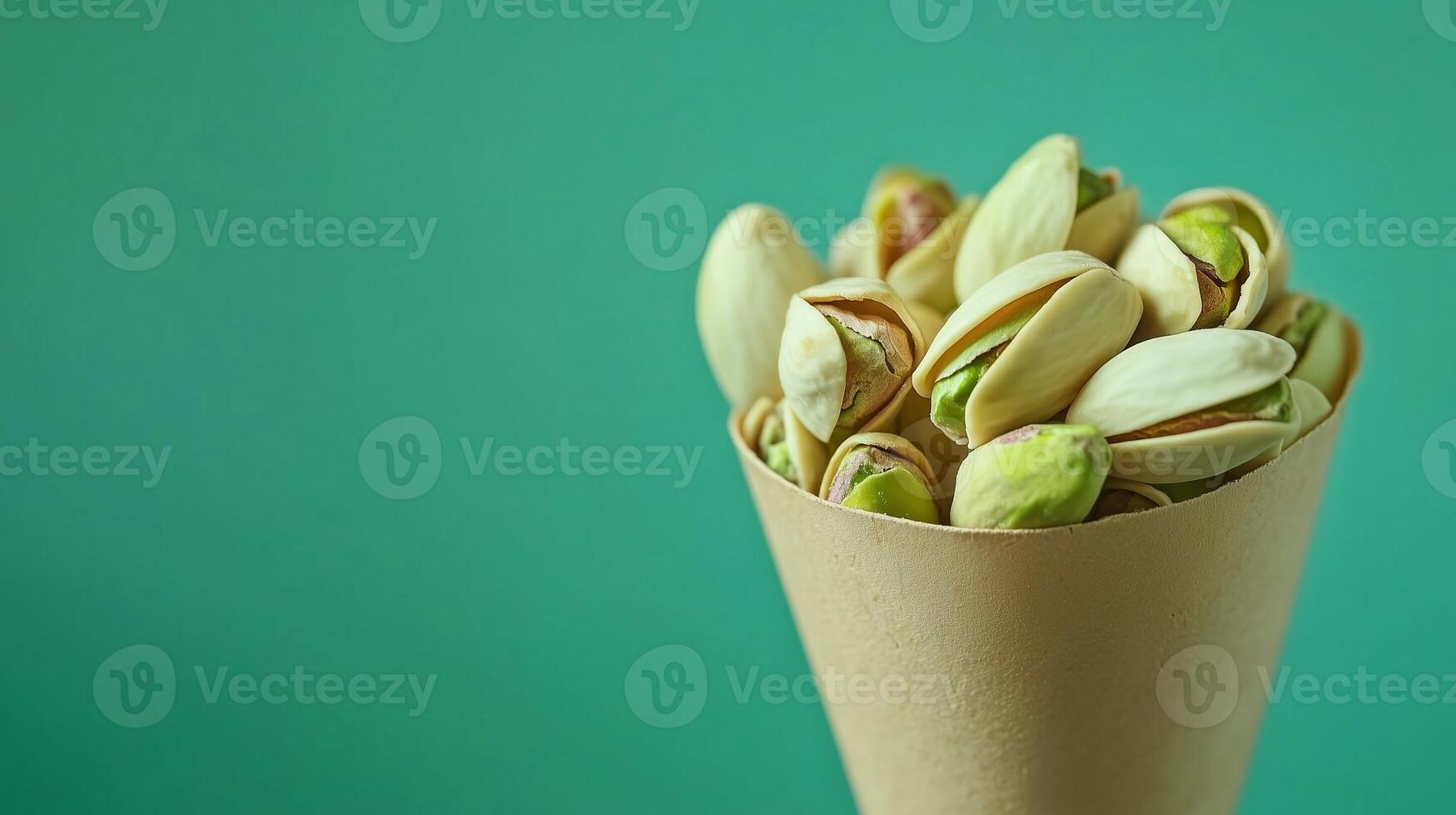 Pistachios on brown paper wrapped eco friendly container photo
