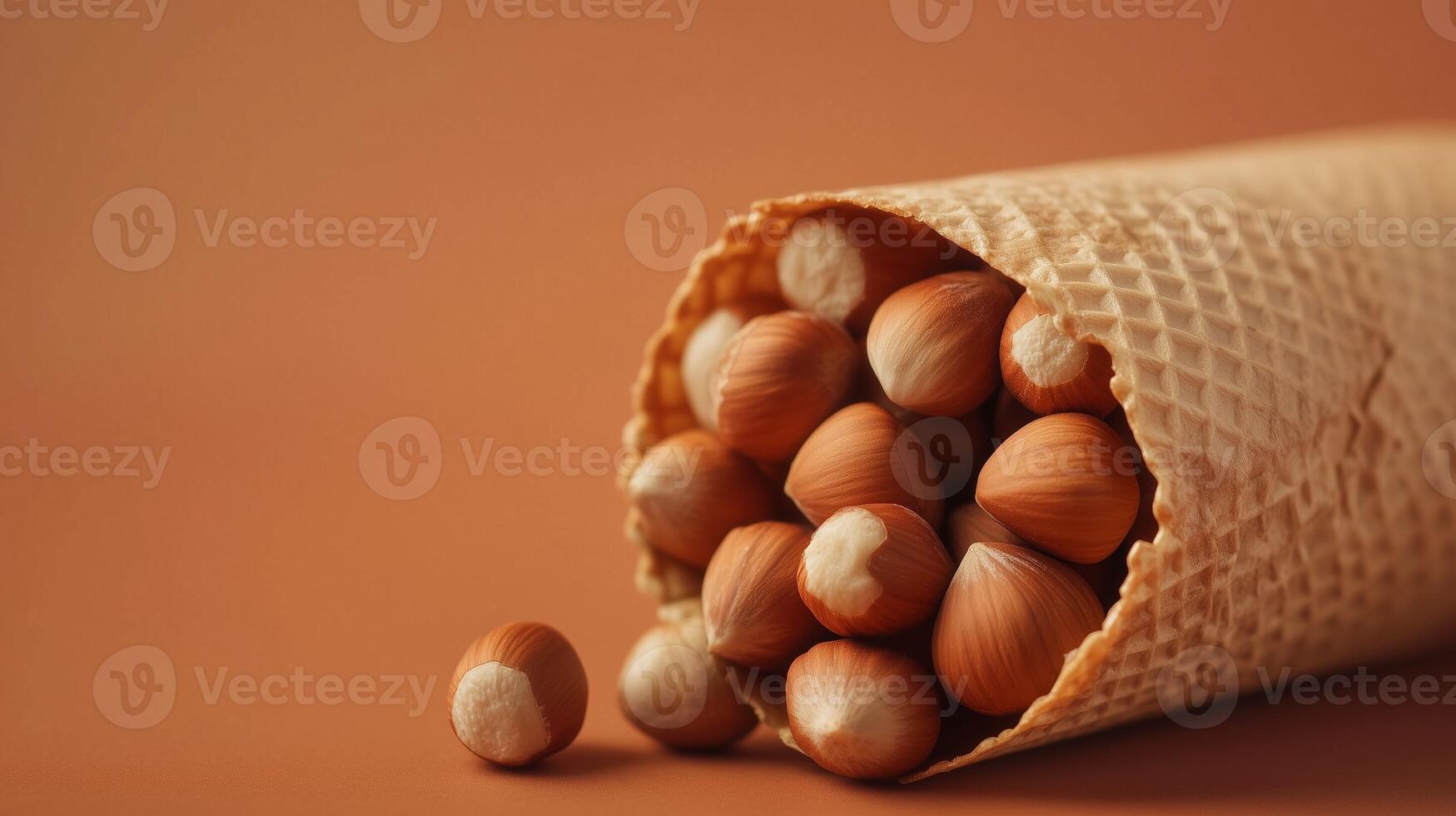 Hazelnuts on brown paper wrapped eco friendly container photo