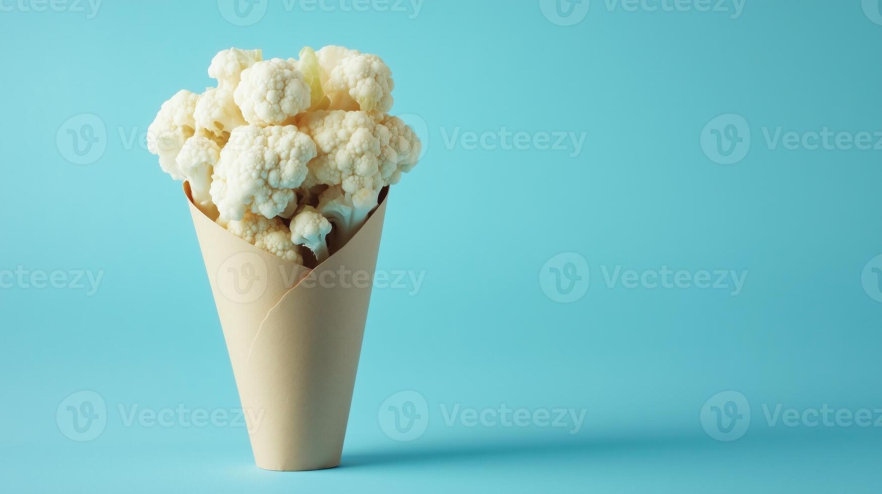 Cauliflower vegetable on brown paper grocery cone bag eco friendly package photo