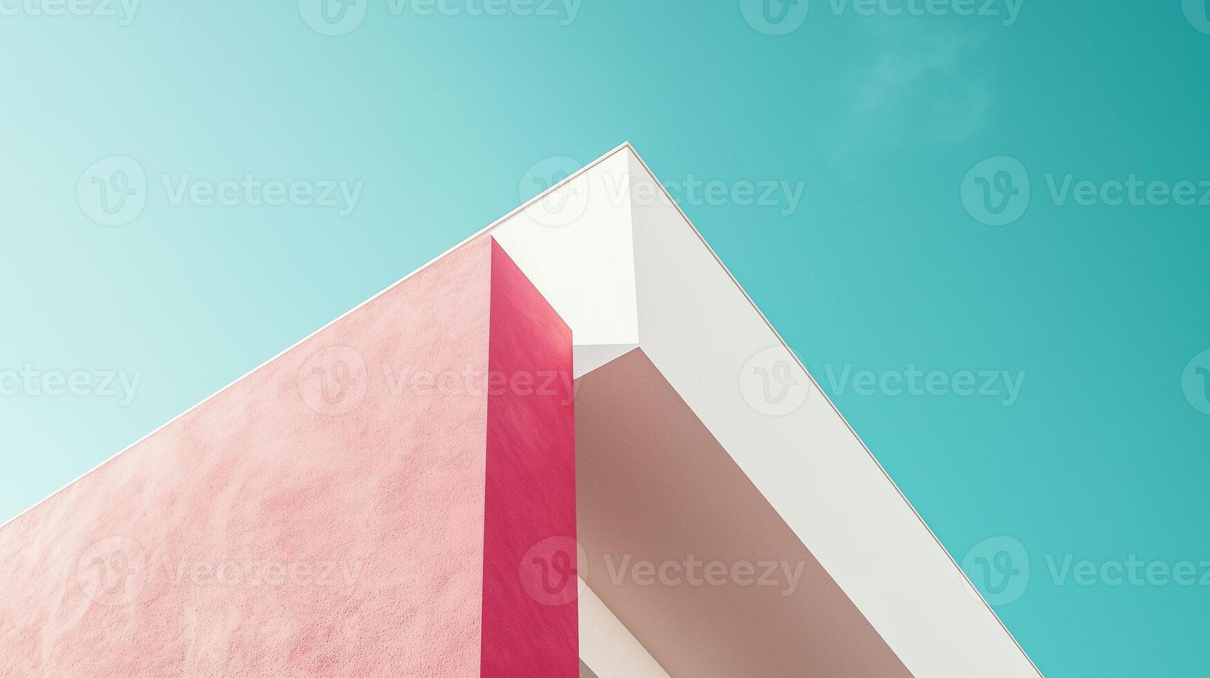Minimalist corner building wall exterior construction perspective view with blue sky photo