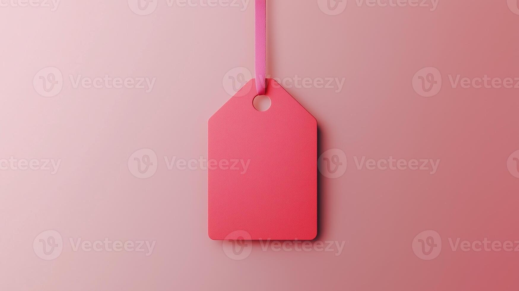 Paper price tag label red brand name with rope on solid background photo