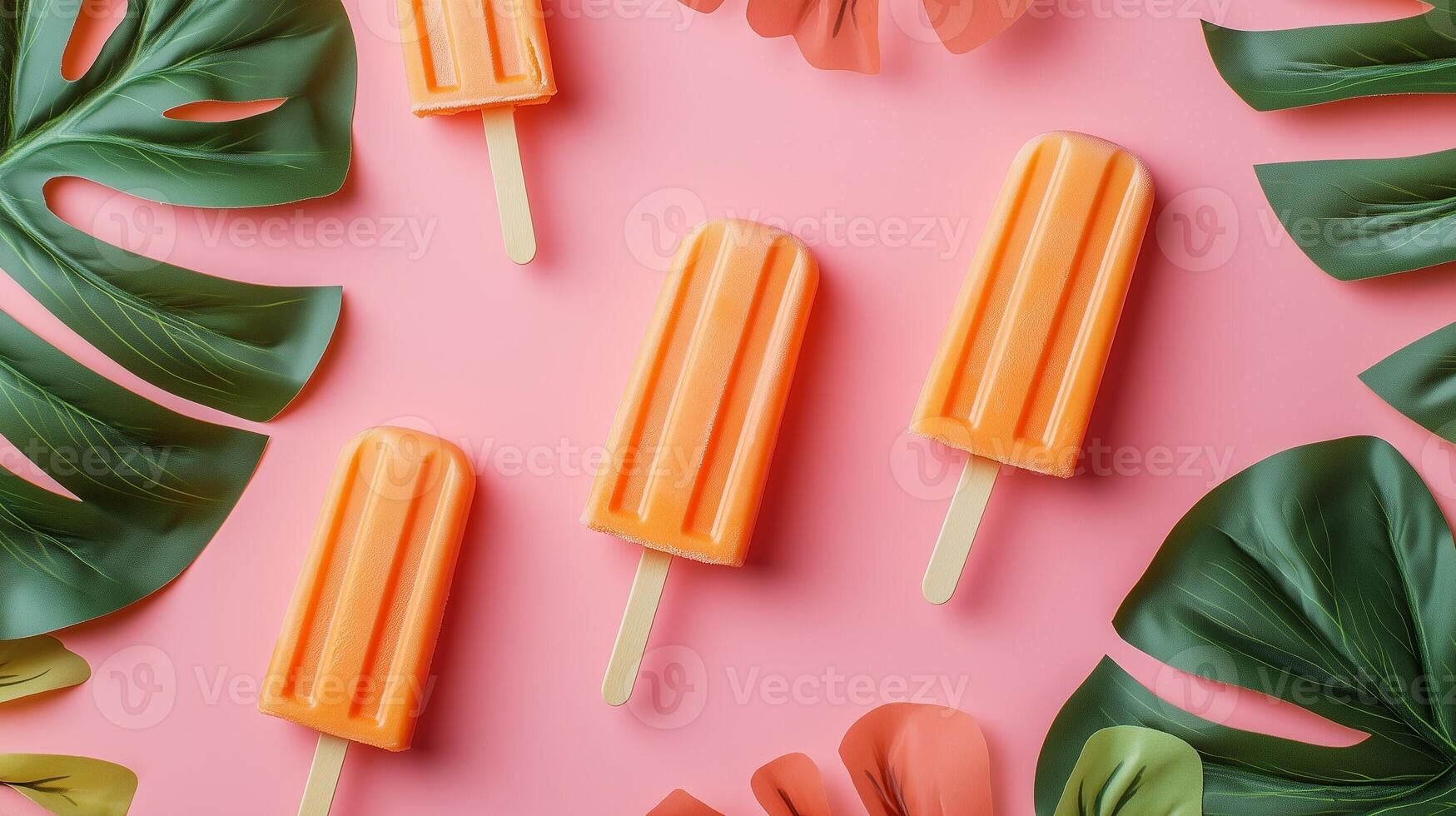 Fresh fruity orange ice cream popsicle frozen sweet snack healthy food homemade on summer photo