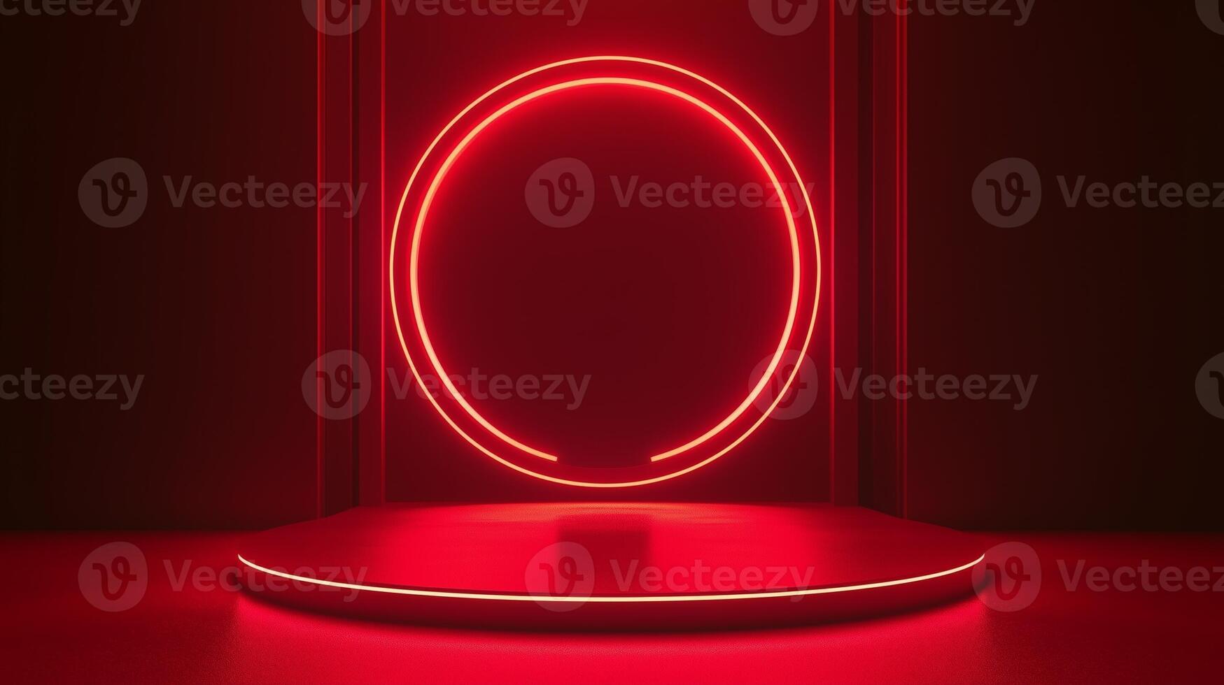 Circle red neon light technology podium stage presentation in room modern technology photo