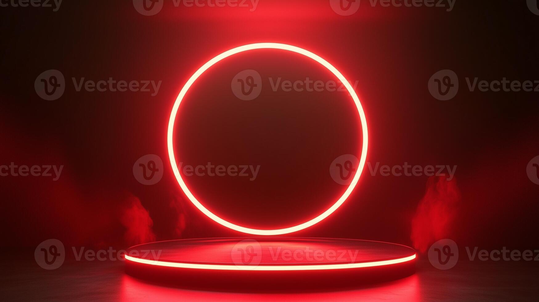Circle red neon light technology podium stage presentation in room modern technology photo