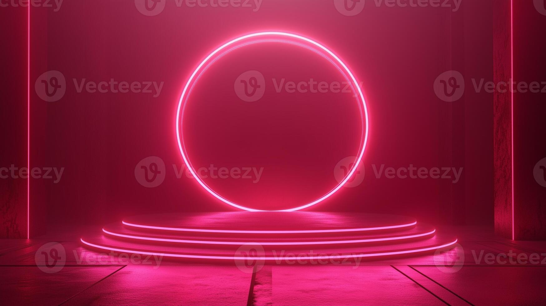 Circle red neon light technology podium stage presentation in room modern technology photo