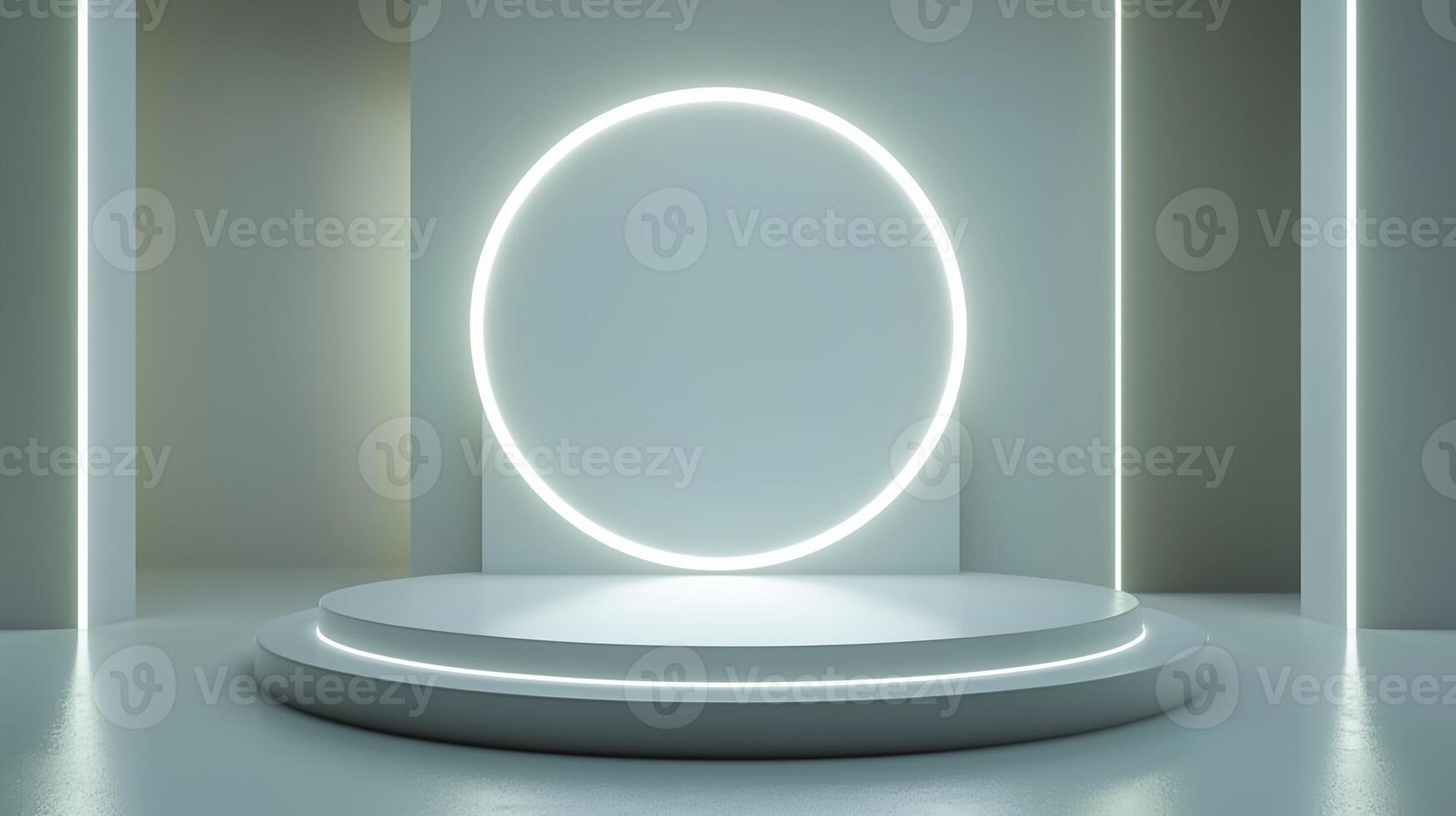 Circle white neon light technology podium stage presentation in room modern technology photo