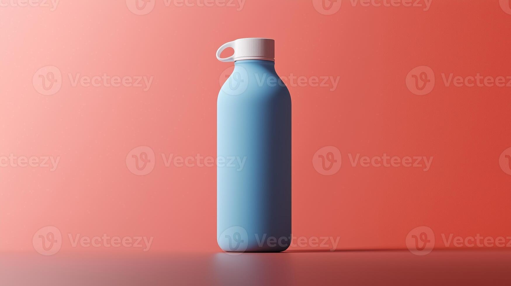 Bottle blue matte blank tumbler mockup drink liquid container red background photo