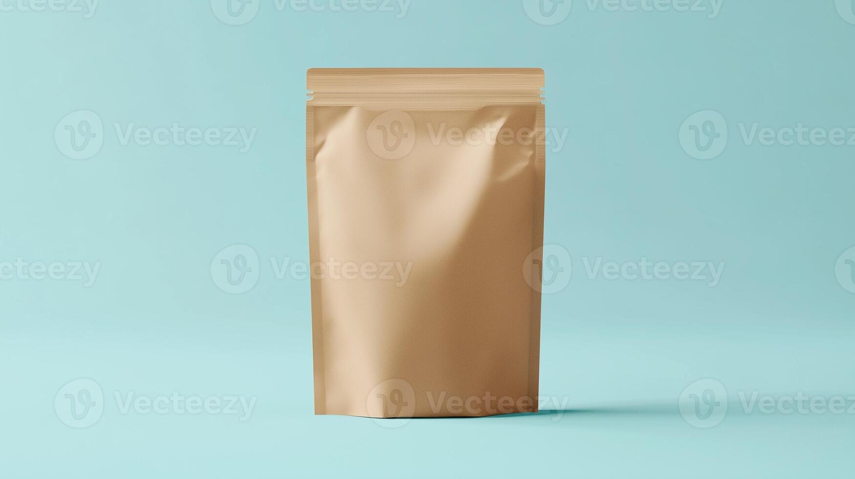 Mockup zipper pouch brown carton standing product packaging on blue background photo