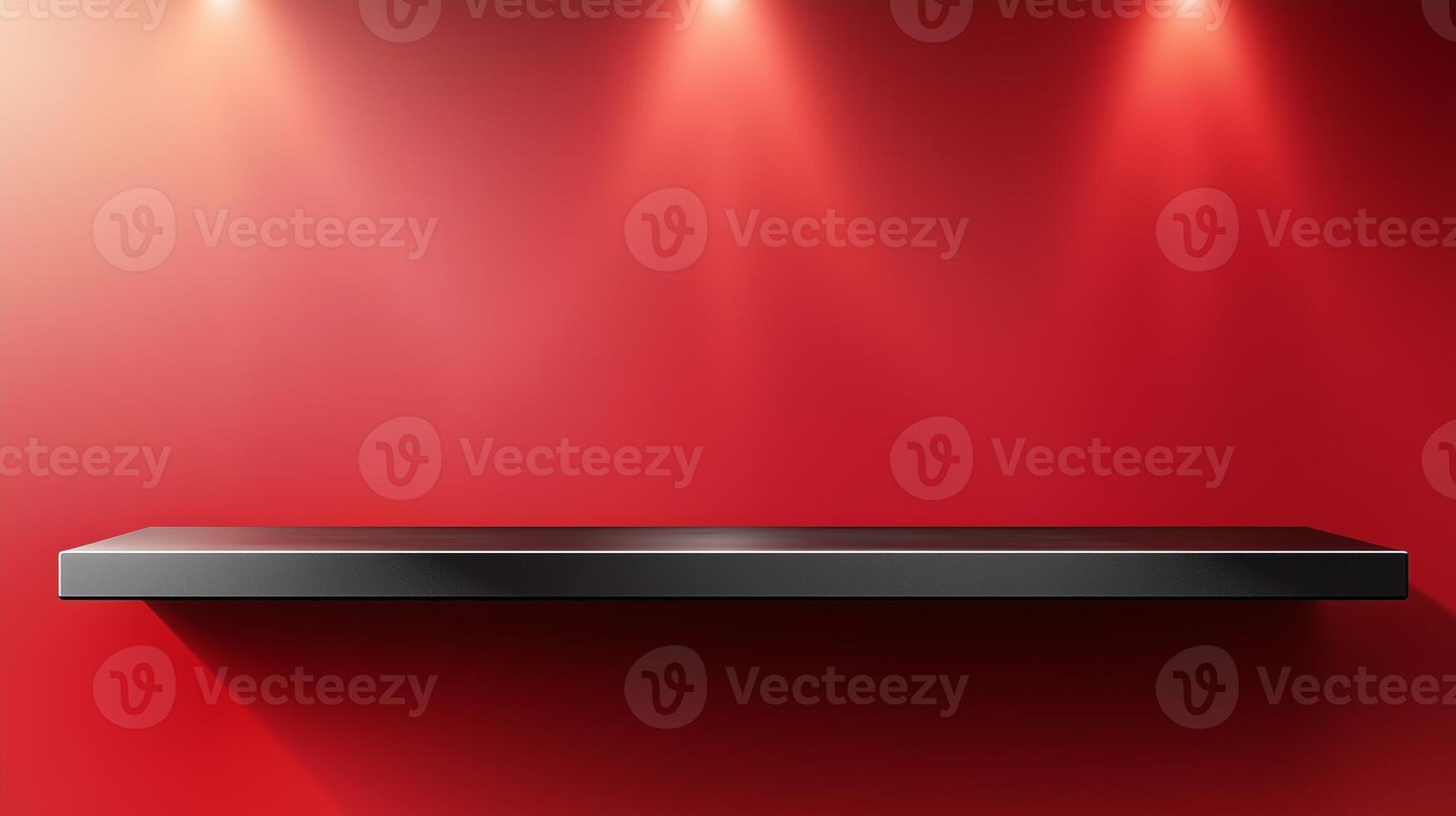 Black steel countertop shelf with spotlight and red wall for product display promotion photo