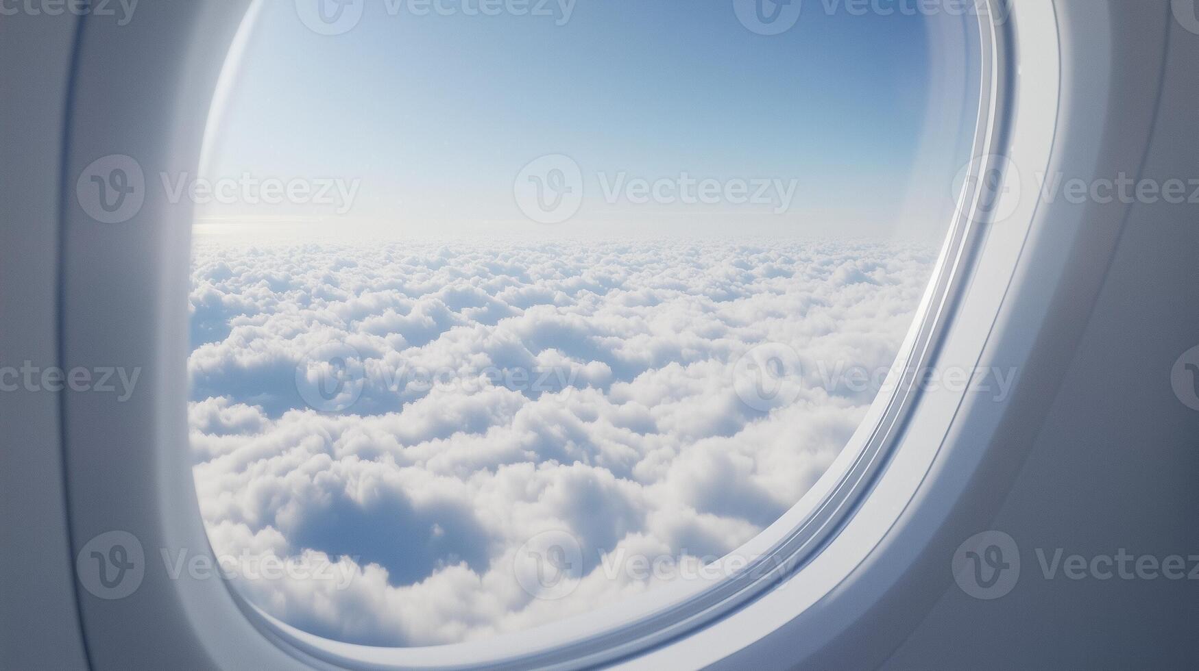 Beautiful view of the horizon, sky and clouds from the airplane window photo
