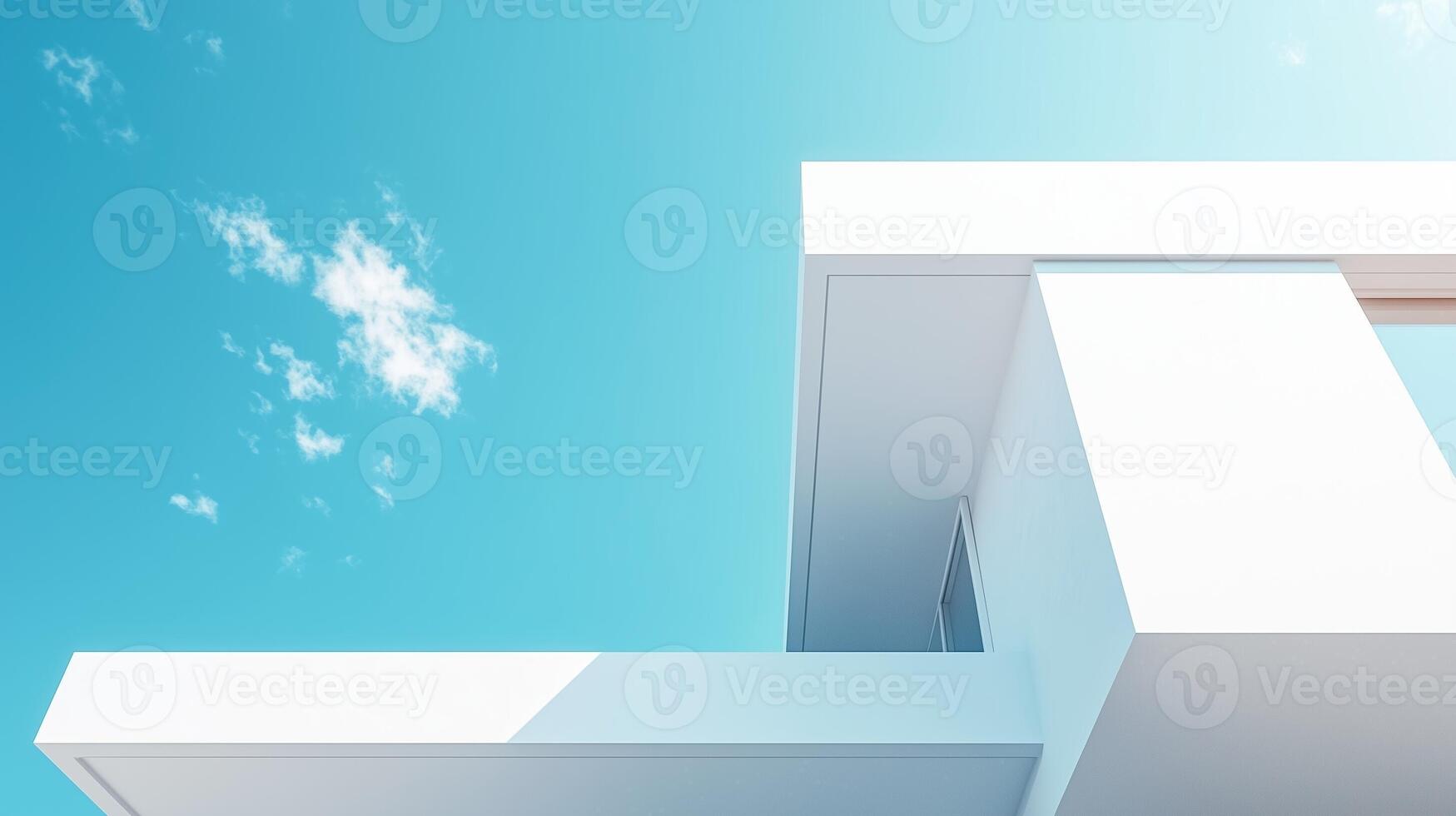 Simple minimal style modern white building and blue sky, bottom view photo