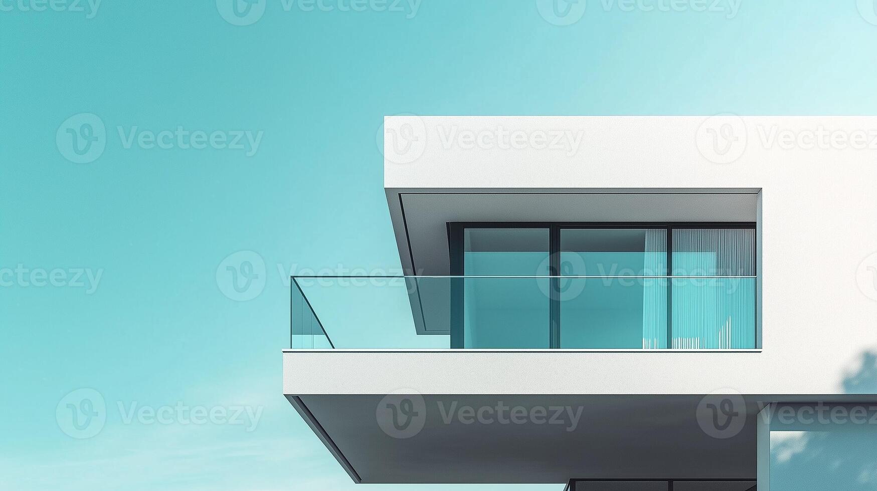 Simple minimal style modern white building and blue sky, bottom view photo