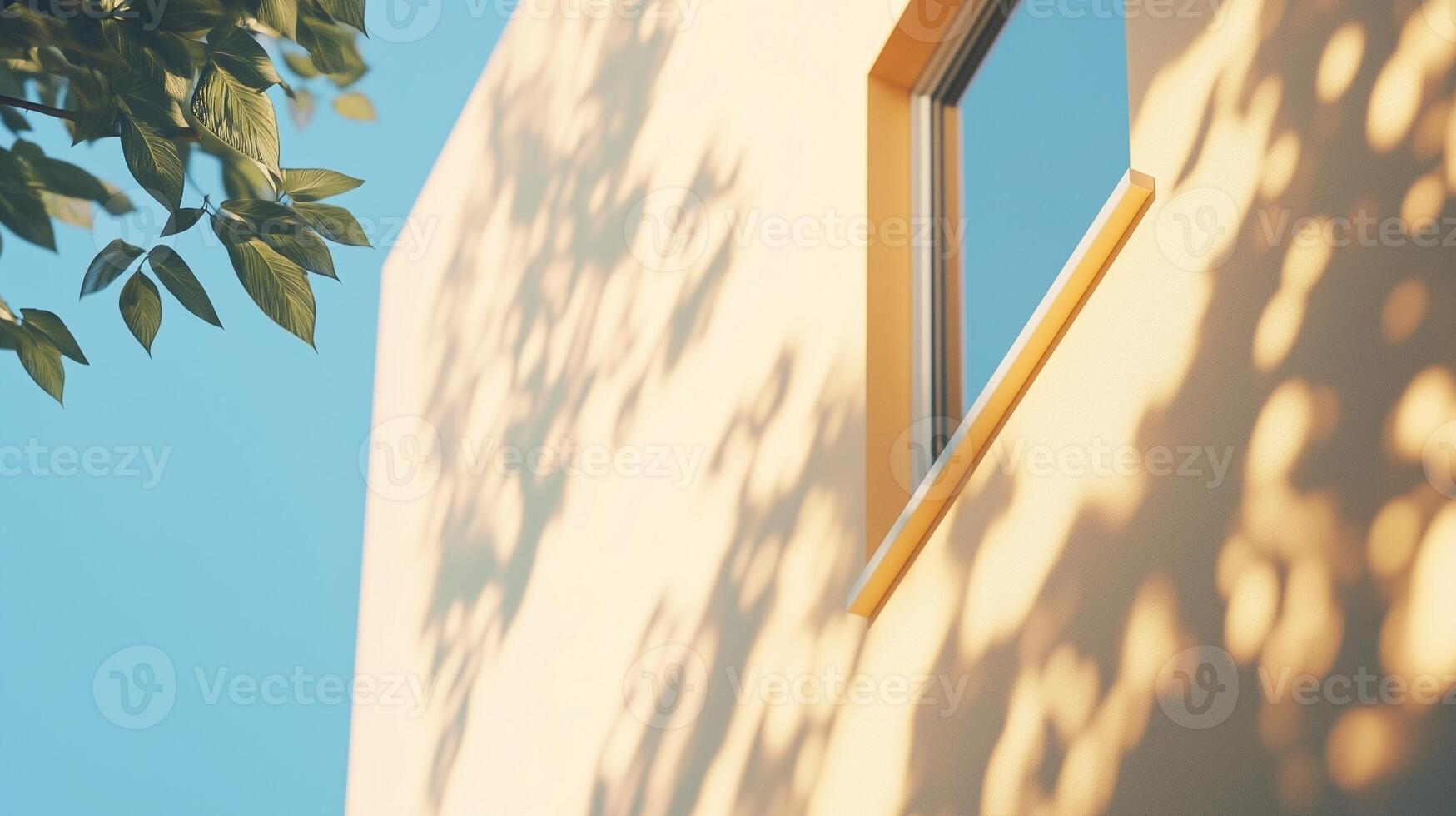 White facade of modern building and tree shadow wall when sun bright photo