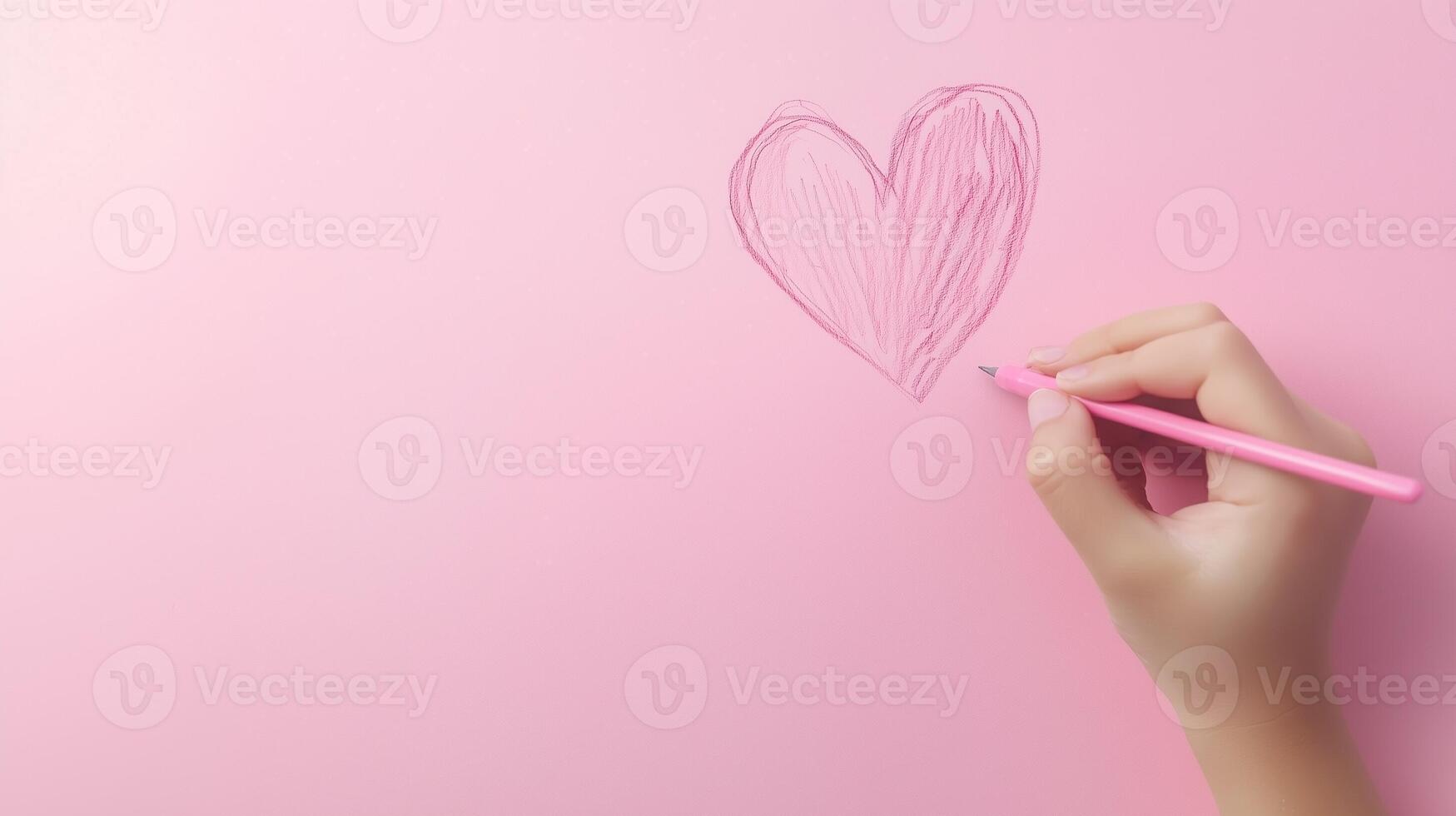 Hands kid drawing simple love shape sketch with pencil copy space background photo