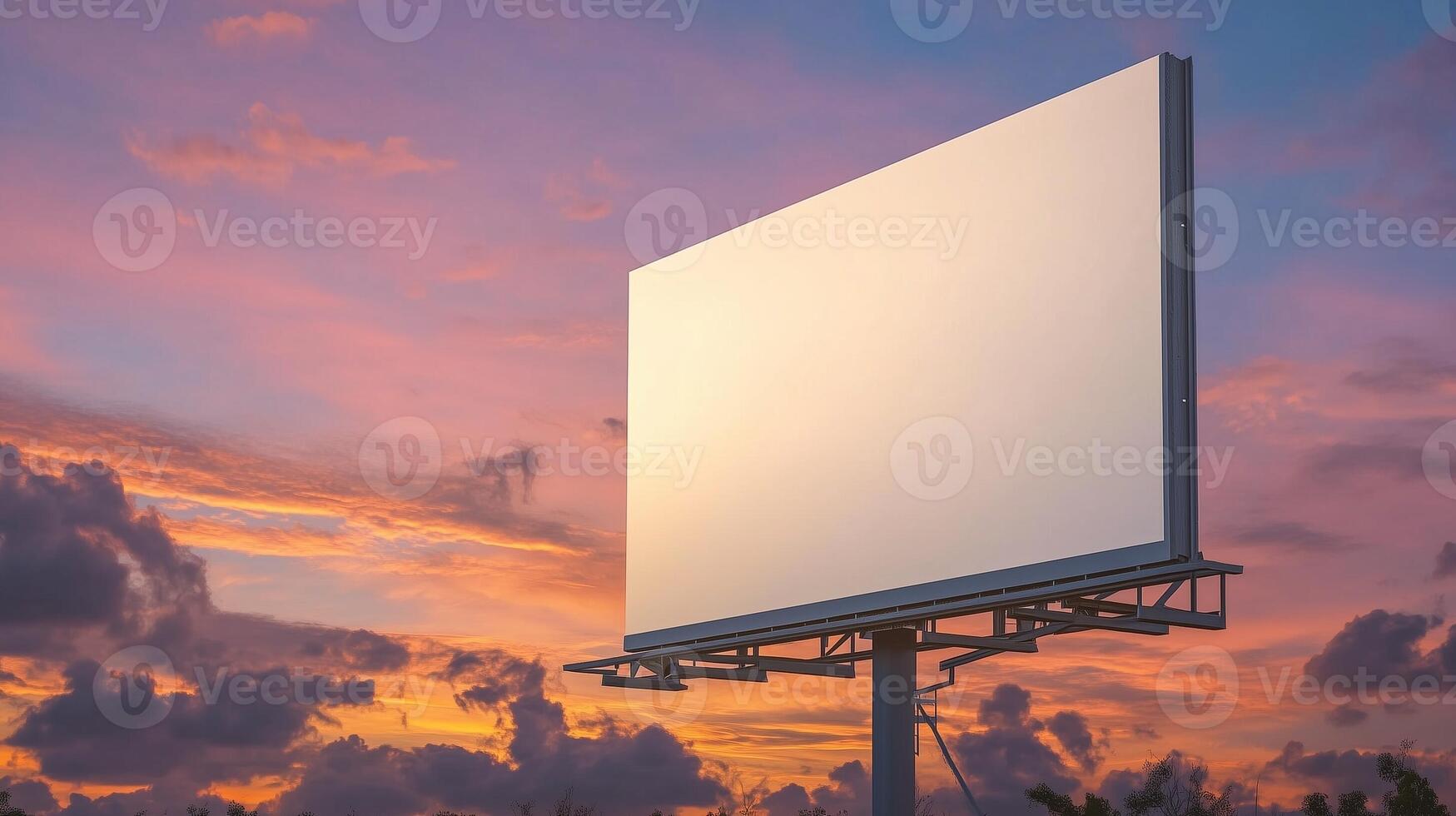 Mockup white blank billboard copy space in city road with sunset sky photo