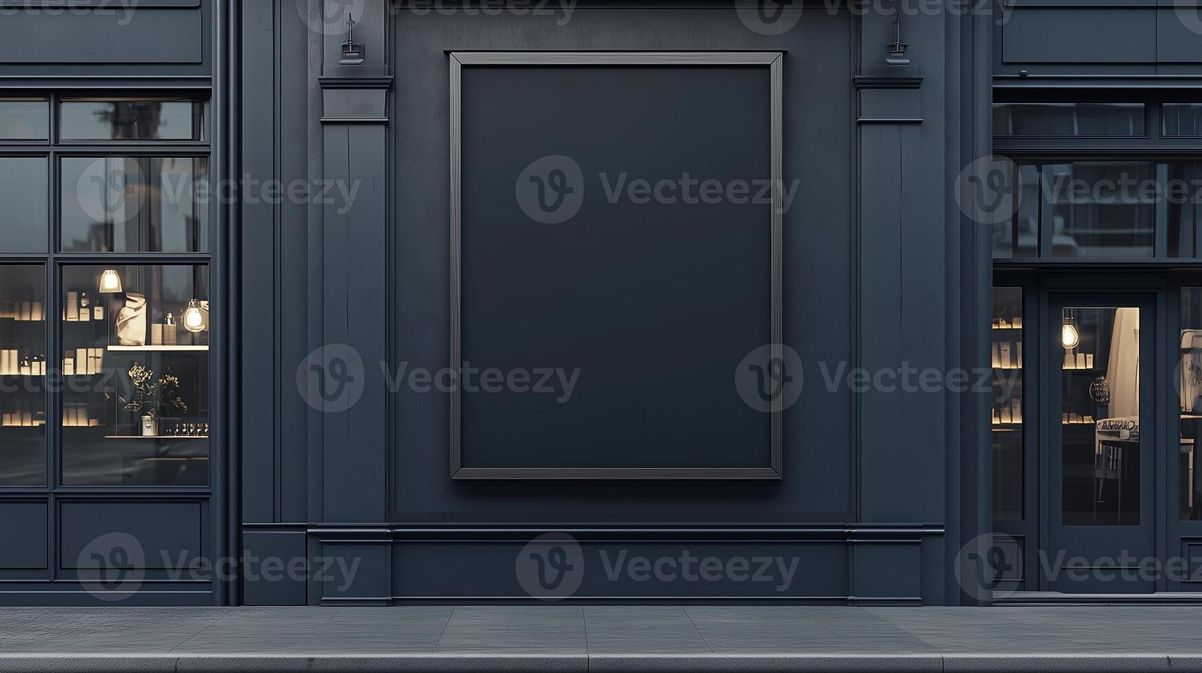 Mockup blank board modern placard rectangle advertising in wall building for information photo