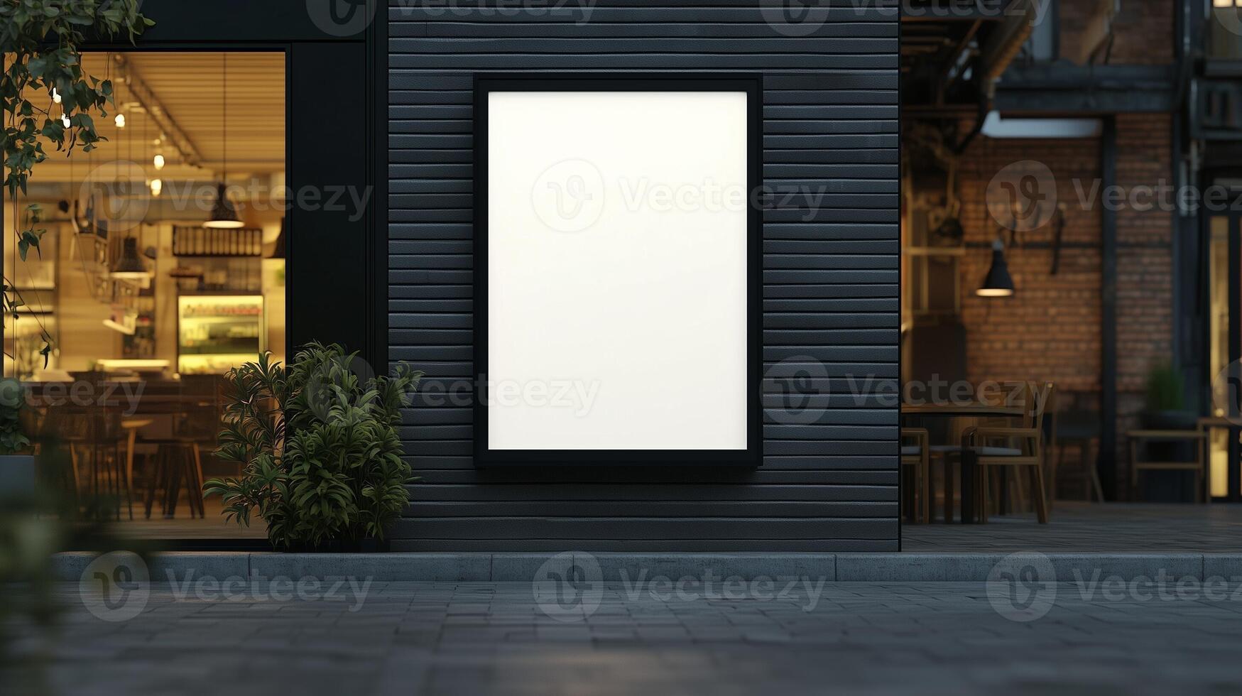 Mockup blank board modern placard rectangle advertising in wall building for information photo