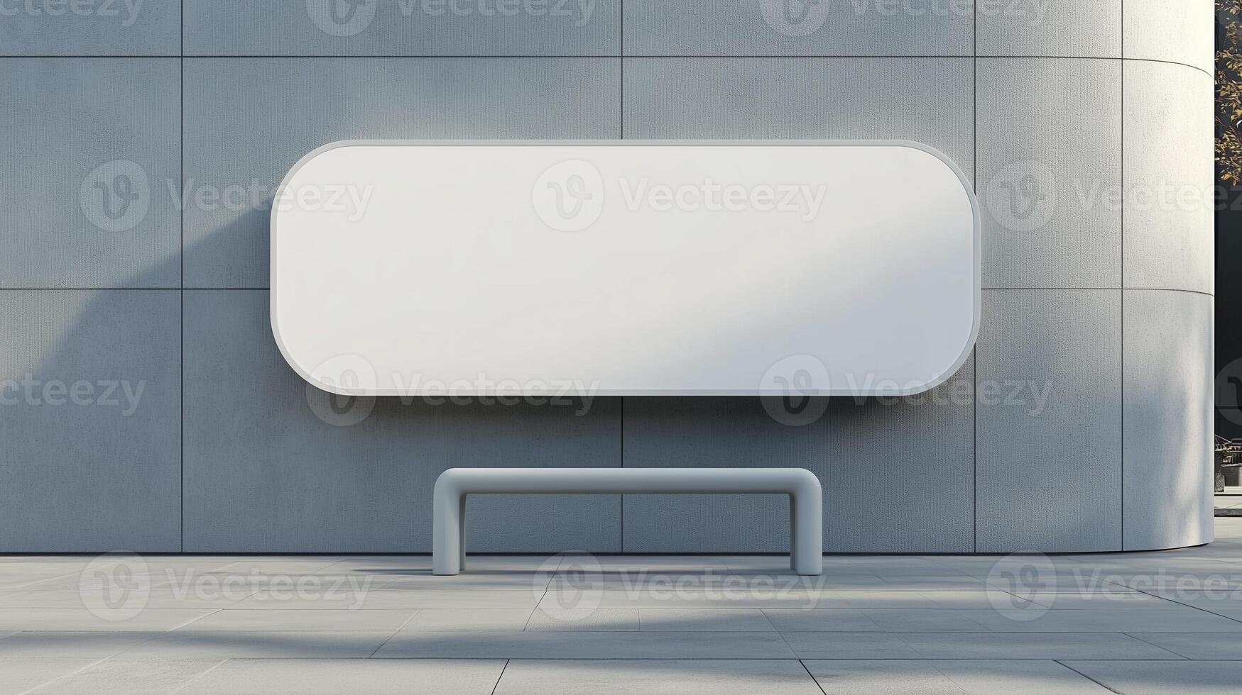 Mockup white blank board modern placard rectangle advertising in wall building for information photo