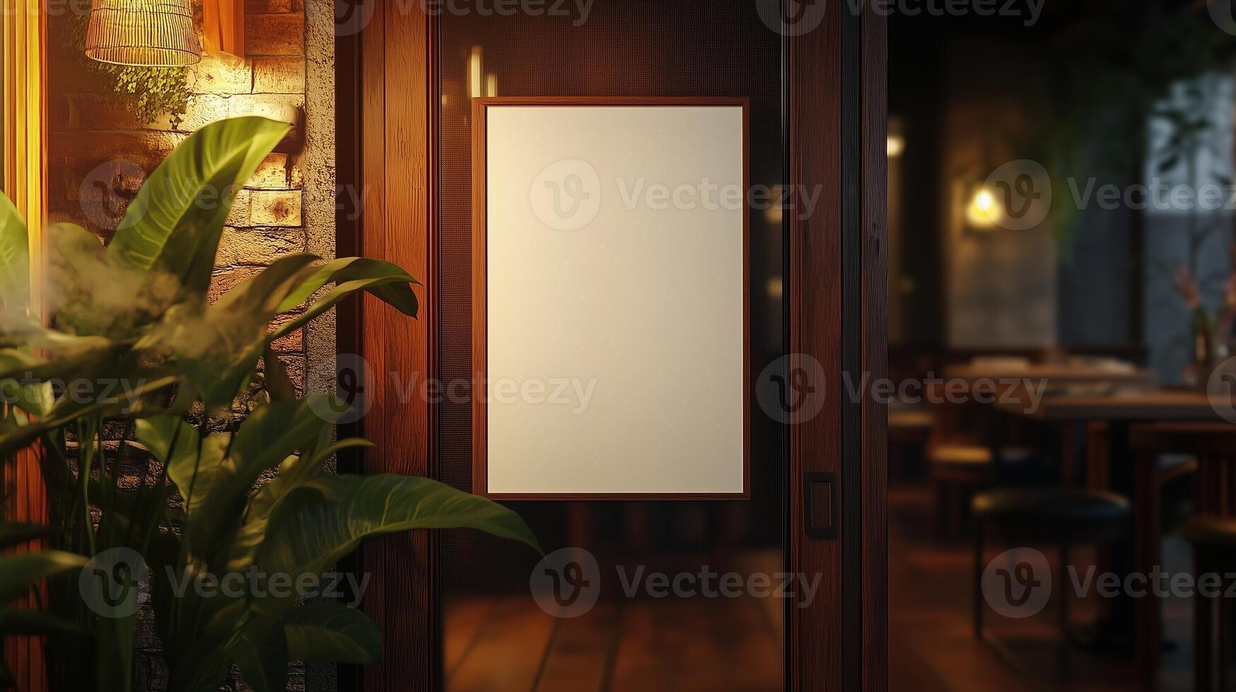 Blank white board frame for information menu or sale in front of store restaurant photo