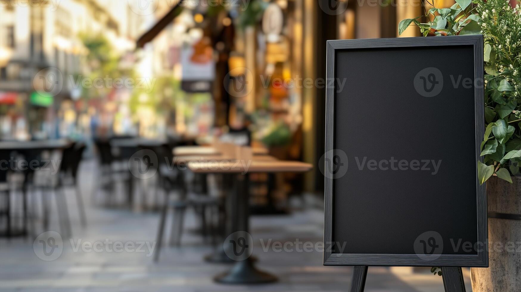 Blank black board frame for information menu or sale in front of store restaurant photo