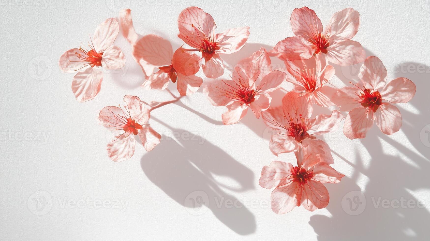 Cherry blossomflower with natural shadow form sun light and white background photo