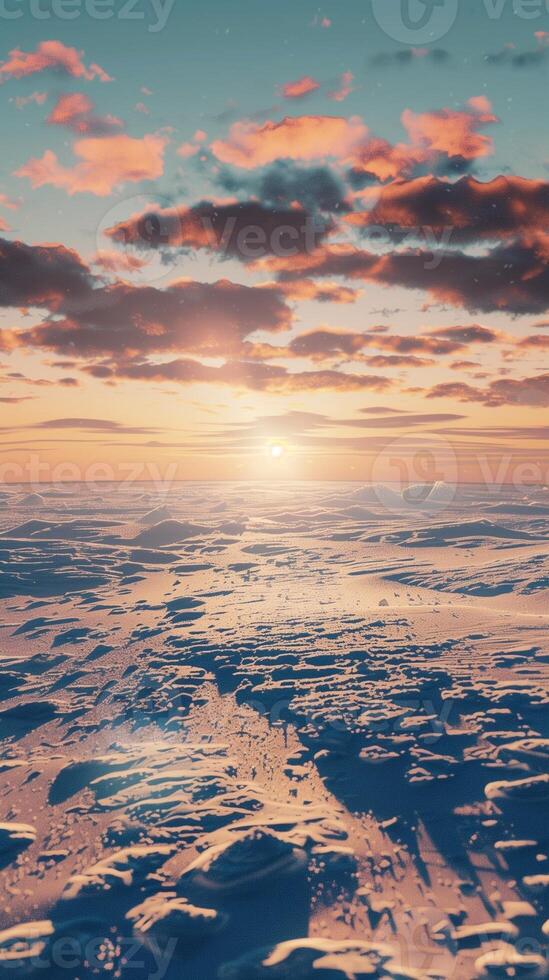 Beauty sunset orange sky in ocean north pole with melting ice chunks story background photo
