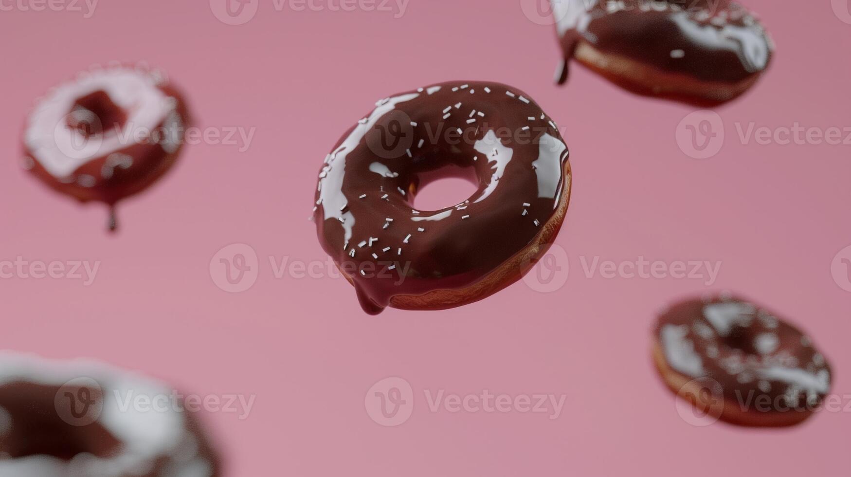 Sweet chocolate topping donut fries snack food flying for tea time photo