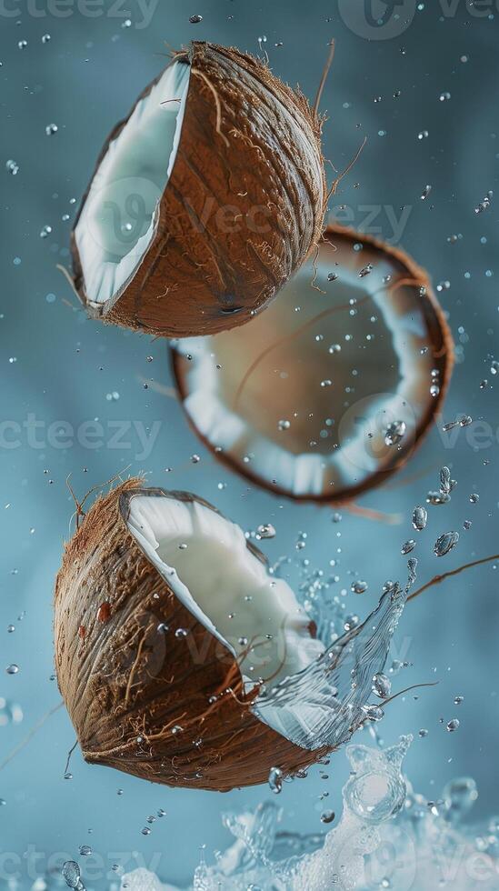 Coconut slice fruitin water with splashing bubble organic fresh nutrition healthy lifestyle photo