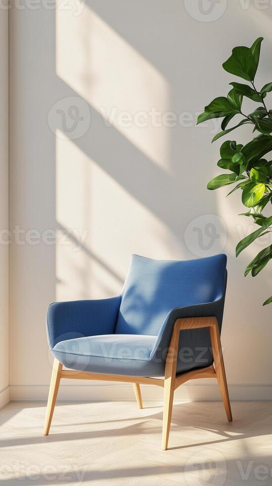 Blue armchair sofa and blank modern interior wall cozy minimalist room photo