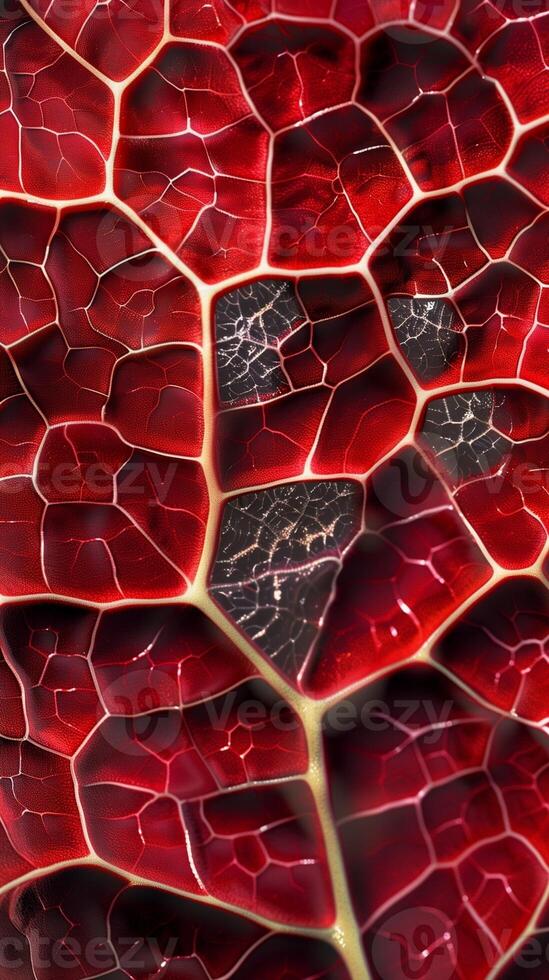 Focused closeup macro on stomata leaf red chlorophyll and vein organic nature background photo