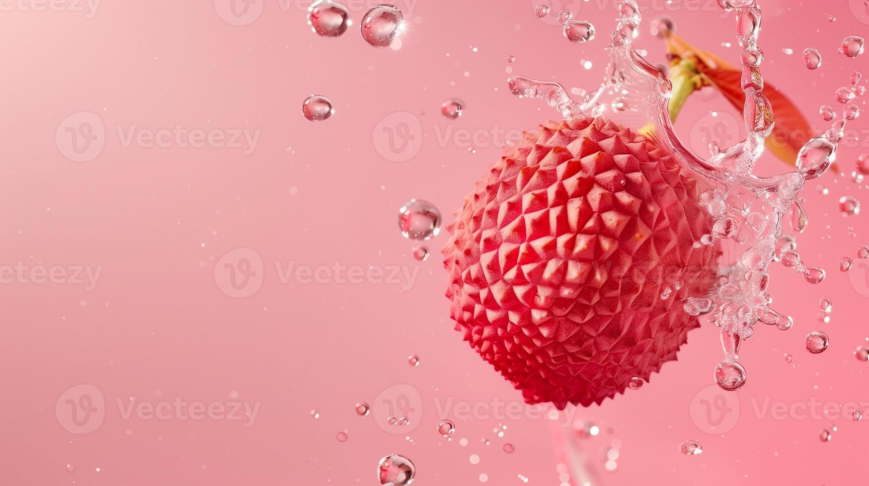 Lychee fruit flying in water with bubble, organic botanical gardening real food photo