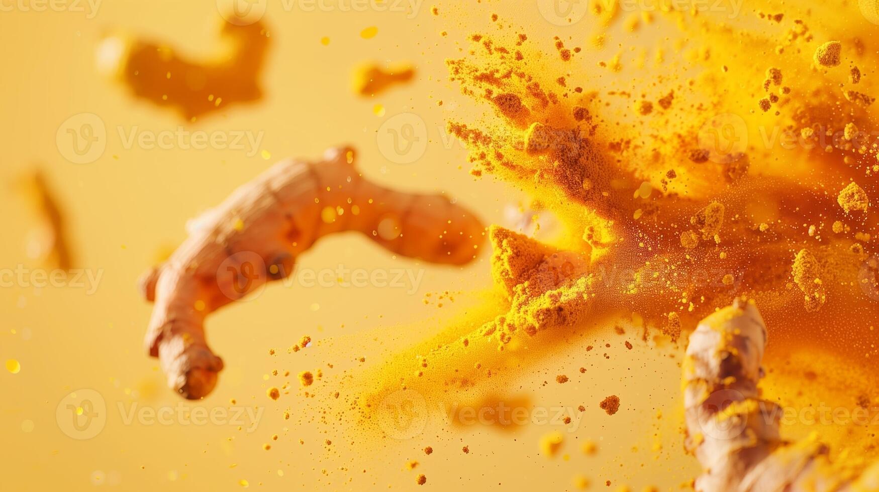 Turmeric vegetable flying in water with bubble natural organic gardening photo
