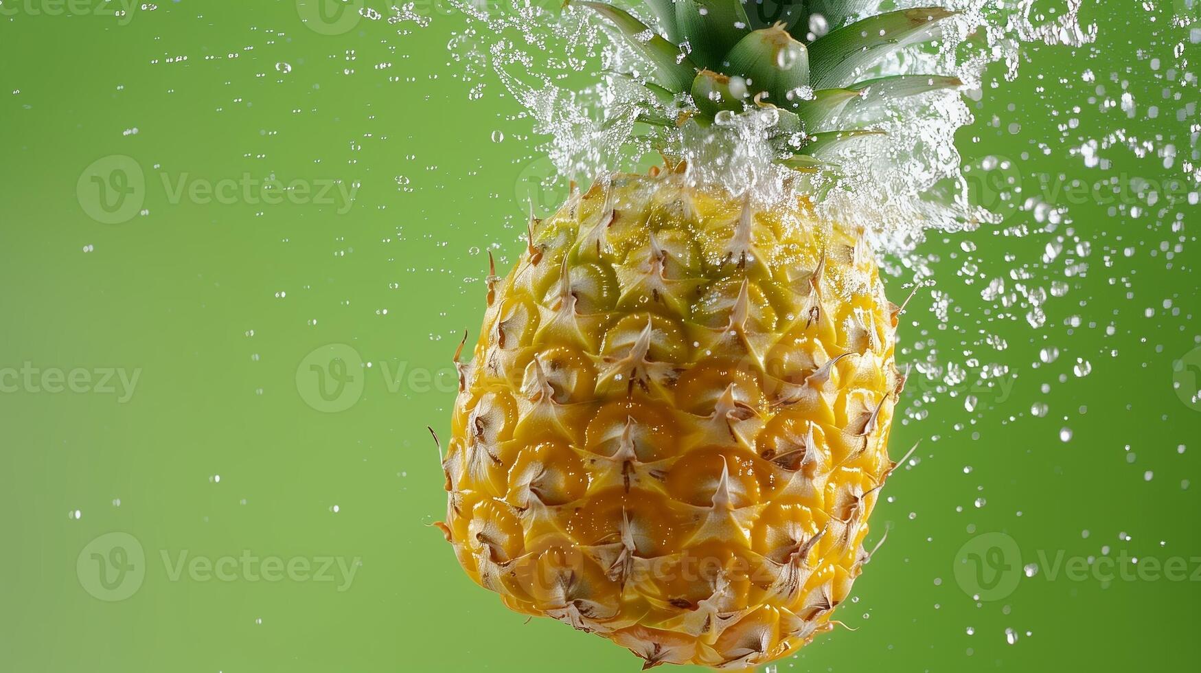 Pineapple fruit flying in water with bubble, organic botanical gardening real food photo