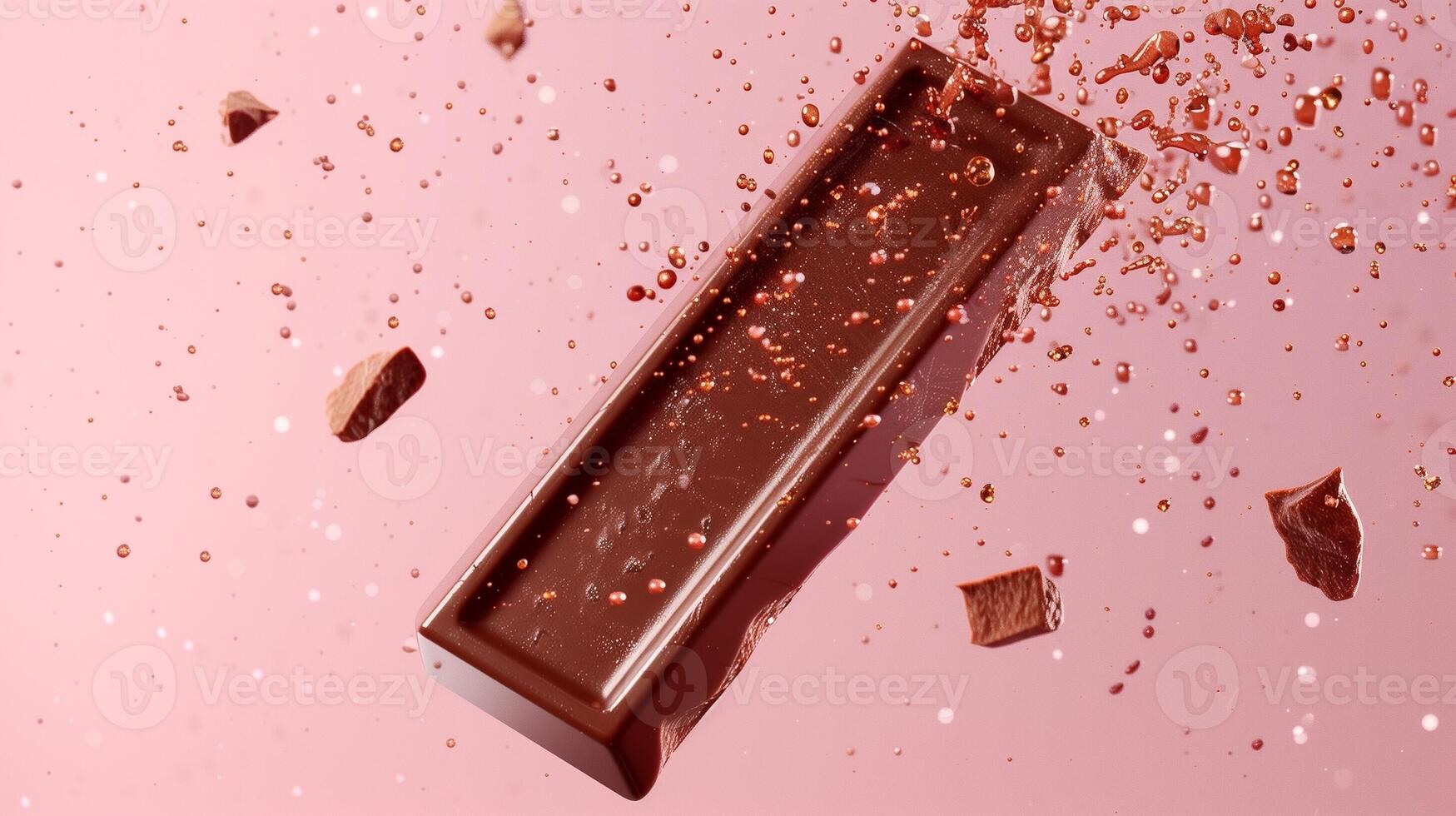 Brown chocolate bar flying in water with bubble sweet snack product promotion photo
