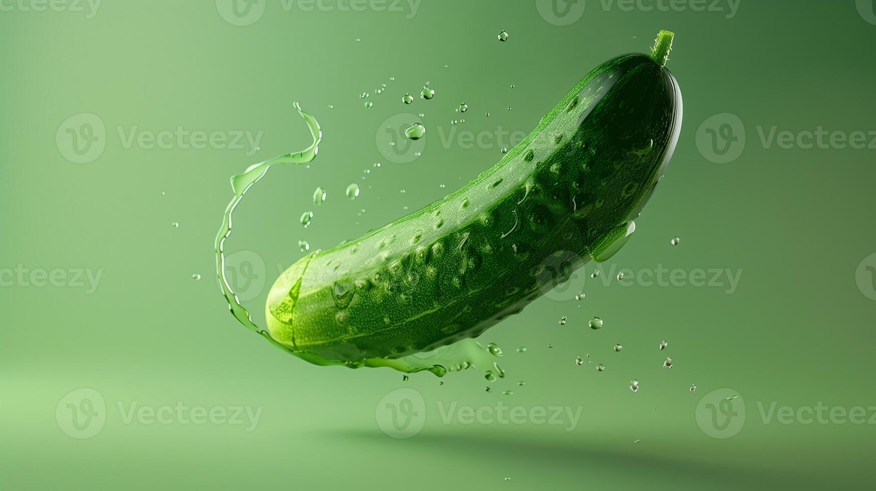 Cucumber vegetable flying in water with bubble natural organic gardening photo