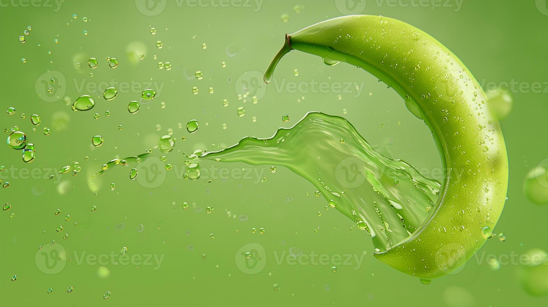Green bean vegetable flying in water with bubble natural organic gardening photo
