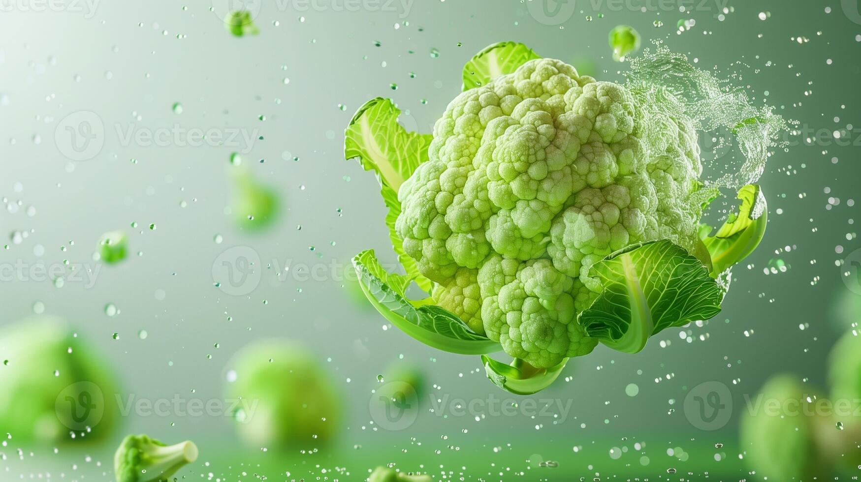 Cauliflower bean vegetable flying in water with bubble natural organic gardening photo